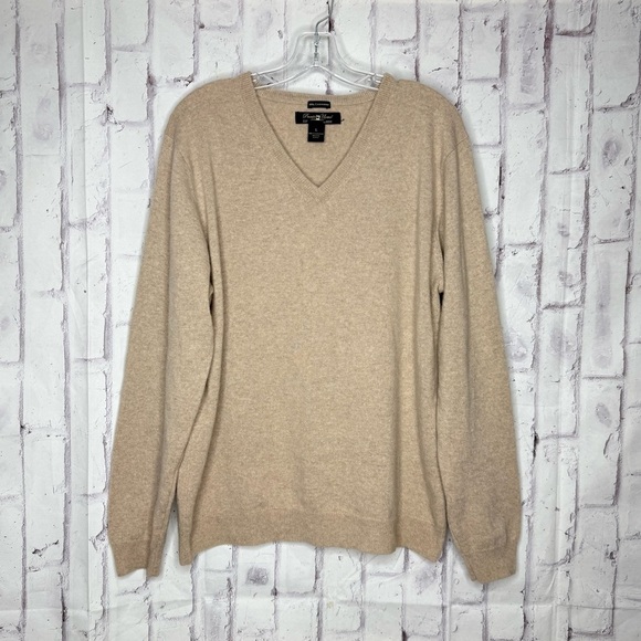 Pronto Uomo Mens Cashmere Sweater Size L Beige V-Neck Preppy Old Money Luxury - Picture 1 of 7
